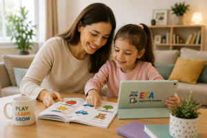 EKA Family aile katılım sistemi ile evde İngilizce öğrenimini destekleyen anne ve çocuk